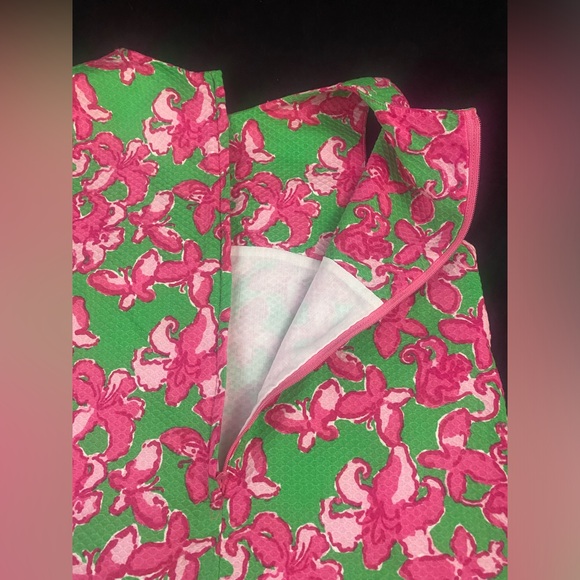 Girls Lilly Pulitzer sz 14 Green Pink Butterfly Floral Shift Dress w/ Pockets - Picture 8 of 11
